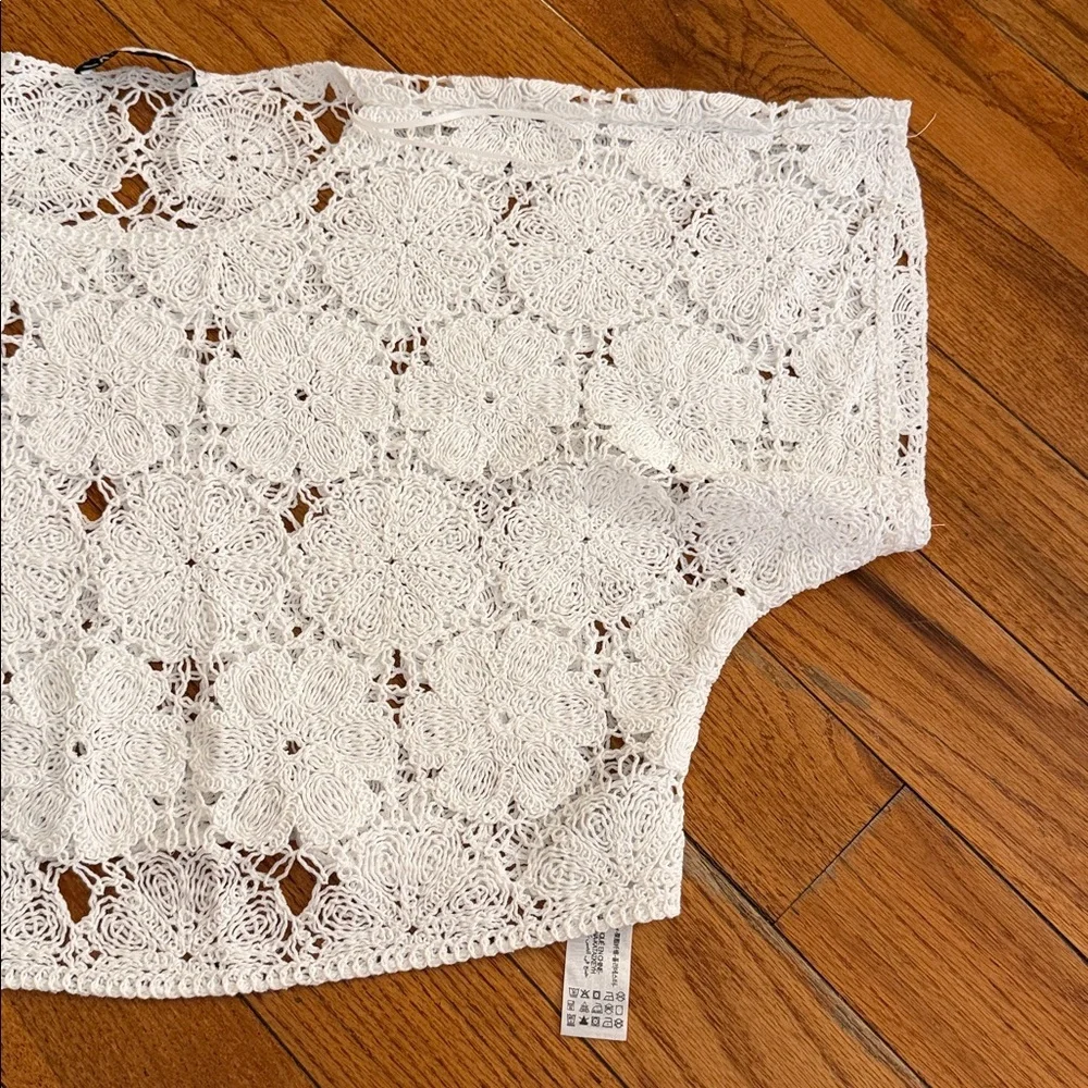 Zara White Cropped Crochet Lace Off-Shoulder Top